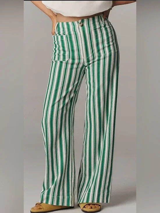 Anthropologie Maeve The Collette Striped Wide Leg in Green - Picture 3 of 4
